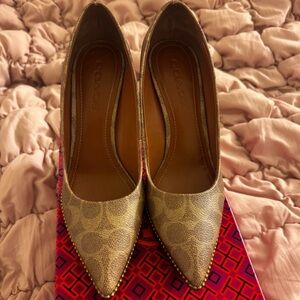 Coach Gold Signature Pointed Toe Pumps